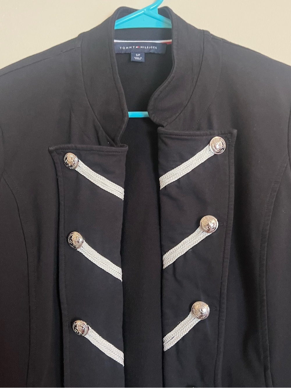 Tommy Hilfiger Black Military Style Blazer with White Trim and Silver Buttons - Picture 4 of 9